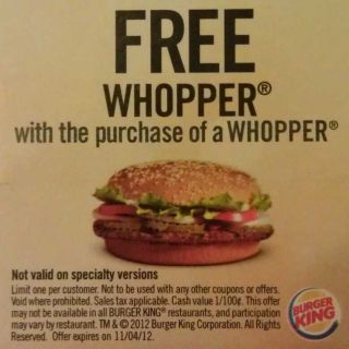 Burger King Coupons   BOGO Free Whopper Nationwide 12/31 card 