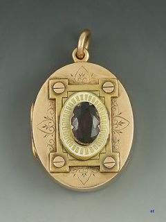 1870s VICTORIAN 14K ROSE GOLD GARNET LOCKET PENDANT