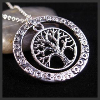   Tree Of Life Flower Ring Antique Silver Tone Charm Pendant Necklace