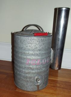 Igloo galvanized three gallon vintage cooler with red wood handle and 