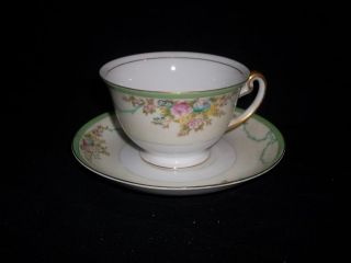   * Beautiful Meito China Cup & Saucer Formal Garden Green/Pink Roses