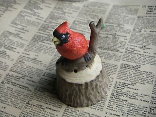 Vintage Red Cardinal Bird Figurine sitting on stump see pictures