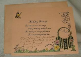 VINTAGE Birthday Card Garden Gate Butterfly 1930s L@@K