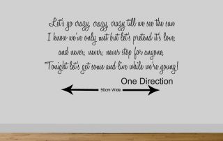 ONE DIRECTION wall quote wall sticker live while were young wall 