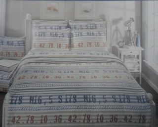 Nautical King Quilt Set Red Blue Tan Numbers Sea Beach Boat Sailing