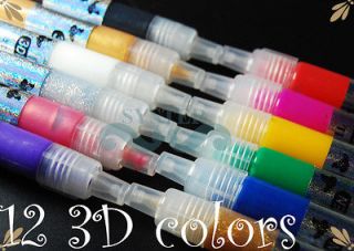 S60A 12 Colors 3D Glitter Pen UV Gel Acrylic Nail Art Polish