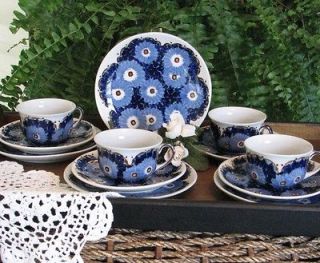 Vintage German DECO ges.gesch Blue Pottery 12 Piece Coffee/Tea Lunch 
