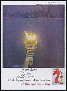 1959 Statue Of Liberty Flame NY Seagrams 7 Whiskey Ad