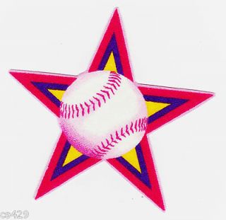   PINK SPORTS BALL & STAR BASEBALL SOFTBALL FABRIC APPLIQUE IRON ON