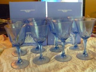 Vintage Set of 8 Avon American Blue Classics Crystal Goblets/ glasses