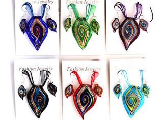   Lots 12sets Mixed Color Lampwork Glass Leaf Pendants Necklaces Earring