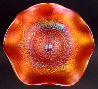 HEARTS & FLOWERS by NORTHWOOD ~ PUMPKIN MARIGOLD CARNIVAL GLASS 