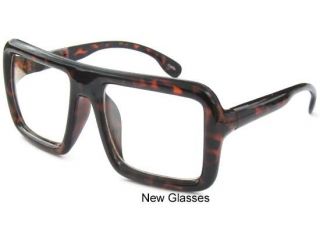   Flat Top Thick Bold Demi Square Frame Clear Lens Hipster Nerd Glasses