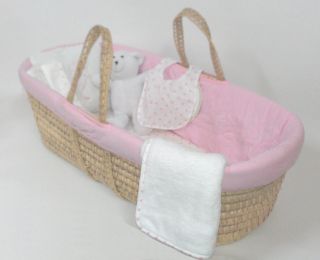 Pink Polka Dot Fleece Moses Basket Gift Set