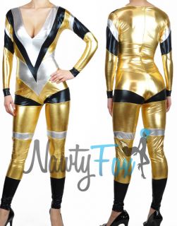   Gold Silver Metallic Bodysuit Power Ranger Halloween Costume S 2XL