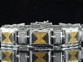 Mens 10K White Gold 3.5 ct. Black/Yellow Diamond Bracelet Pave Tennis 