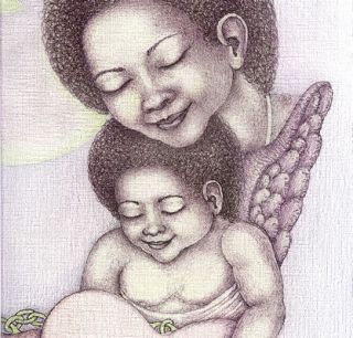 AFRICAN AMERICAN ORIGIANL drawing   MOTHER & ANGEL SON