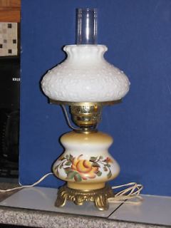 Vintage UL Milk Glass YELLOW ROSE 3 Way Hurricane GWTW Table lamp