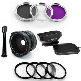 Wide Fish Eye Lens,Filter+ Macro kit,Hood for Canon VIXIA HF11 HF100 