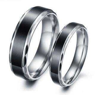 Classic Black Titanium Steel Promise Ring Couple Wedding Bands Lover 