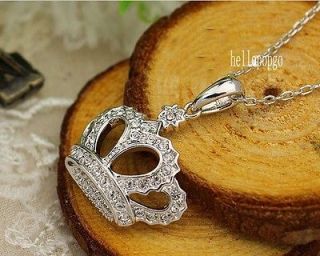 18K White gold GP Swarovski Crystal Beautiful Crown Necklace BN91