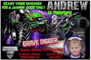 Grave Digger MONSTER TRUCK Birthday Party Invitations  Monster Jam