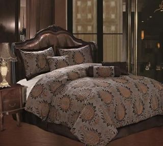 7pcs Charcoal Black Jacquard Comforter Set Bed in a bag California 