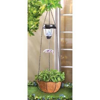 Planter Hanging Solar Light Crystalline Hummingbird Iron Plastic 