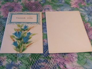 Vintage Greeting Card Thank You Card Gibson Blue Flowered Made In The 