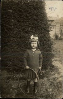 Little Girl Child w/ Hula Hoop c1910 Real Photo Postcard