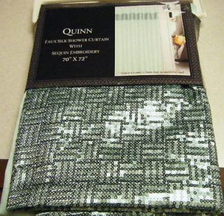 GORGEOUS FAUX SILK SHOWER CURTAIN W/ SEQUINS EMBROIDERY GREEN NEW
