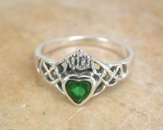 STERLING SILVER GREEN CZ CELTIC KNOT CROWN RING size 10