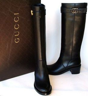 GUCCI New Designer Leather GG Shoes Boots sz 4.5 34.5 Womens Riding 