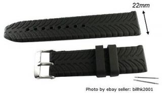 22mm Black Silicone Rubber watch band w/ CLASP BUCKLE