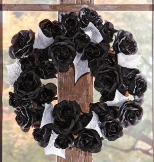 Glittery Black Rose Wreath Halloween Door or Wall Decoration ~NEW~