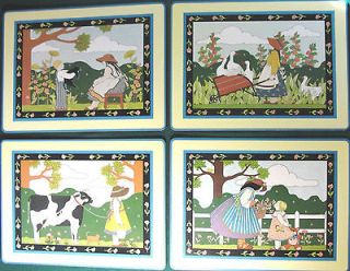 Vtg 87 Set 4 Large Pimpernel Placemats Farm Children Art Scene By 