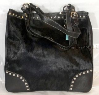 Aqua Madonna Totebag Black Calf Fur Genuine Leather NWT