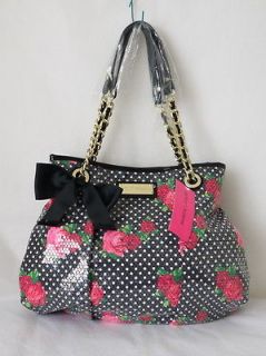 NWT Betsey Johnson Sequined Cinched Tote Dotty Rose Ribbon Bow 