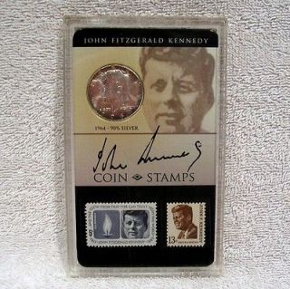   Kennedy Coin & Stamp Commemorative   1964 90% Silver Half Dollar Coin