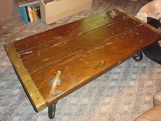 Vtg WWII LIBERTY SHIP Wooden Hatch Door COFFEE TABLE~Brass~ANCHOR LEGS 