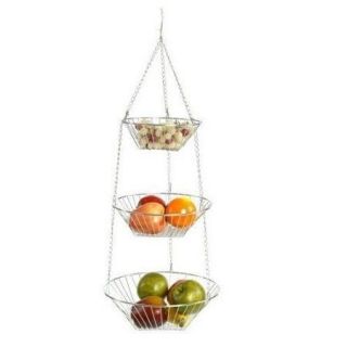   Chrome 3 Tier Hanging Wire Metal Basket Fruit Vegetable Kitchen NEW
