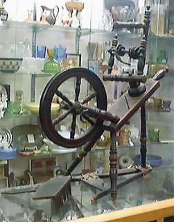   antique spinning flax wheel orig. paint and period wool carder