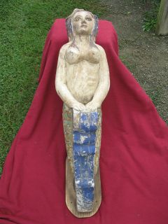   HEAD MERMAID BOW MOUNT HAND CARVED SOLID WOOD CARVING RUSTIC PAINT