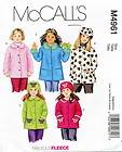   M4961 Girls Unlined Fleece Coats & Hats Sewing Pattern Size 3 6