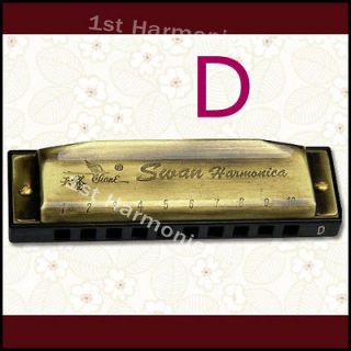 New Brass Bronze color Swan Harmonica Blues Diatonic Harps key D tuned 