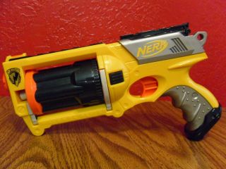 Nerf Maverick Yellow Rev 6 soft dart gun N Strike six shooter VGC 