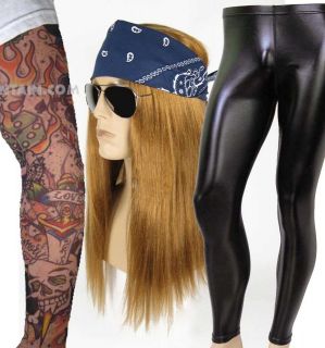 DELUXE Heavy Metal Rocker AXL ROSE Guns N Roses WIG Pants Tattoo 