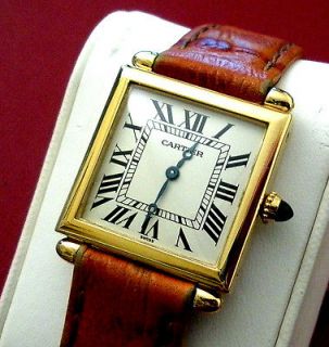 CARTIER Gents Tank OBUS; Solid 18K Gold Watch & Buckle; Minty; Box 