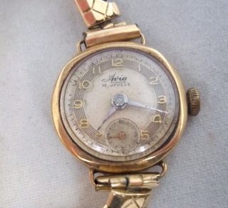 Ladies Vintage 9ct Gold Avia Watch On Expandable Strap c1925