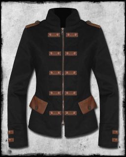 BANNED BLACK BROWN COPPER COG INTREPID STEAMPUNK WOMENS SHORT MILITARY 